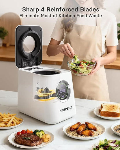Eectric Kitchen Composter, 3L Smart Mill Food Recycler with Large Touch Screen, Compost Bin Indoor with 4 Sharktooth Blades, 0.5kWh Per Cycle Energy-efficient, Odorless, Low Noise, Auto-Cleaning