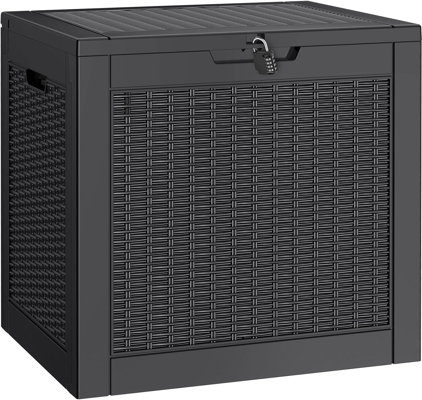 NUNU LAB 30 Gallon Waterproof Outdoor Storage Box, Lockable Resin Deck Box Bench for Patio Cushions, Garden Tools, Pool Accessories & Package Deliveries – Black