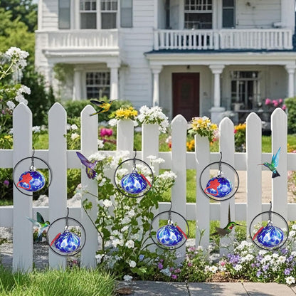 Flexible 6 Pack Hummingbird feeders for Outdoors Hanging Ant and Bee Proof,Detachable Hand Blown Glass Hummingbird Feeder with 6 Adjustable Silicone Perch(Dotted Blue)