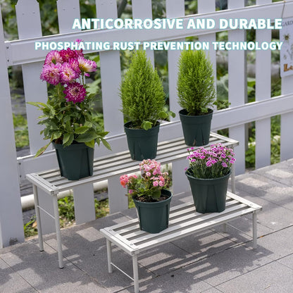 Metal Plant Stand, Rust-proof Aluminum Flower Pot Stand, Plants Display Stands Decoration Racks for Living Room Balconies and Gardens (120 White)
