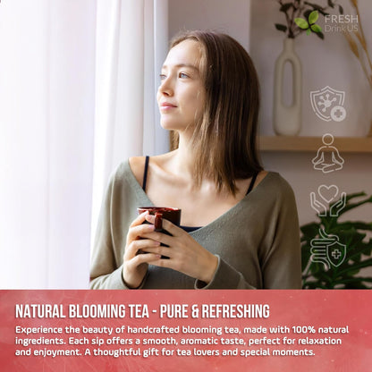 FreshDrinkUS, Premium 15 Flowering Tea Balls – Green Tea, Lily, Jasmine, Rose, Gomphrena & More – Beautiful Hand-Tied Blooming Teas for Relaxation & Wellness – Caffeine-Free. Ideal Gift for Tea Lovers