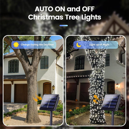 6 Pack 270FT Solar Christmas Lights Outdoor Waterproof, Super Bright 480 LED Solar String Lights with 8 Lighting Modes, Green Wire Twinkle Tree Light for Outside Xmas Party Decor (Cool White)