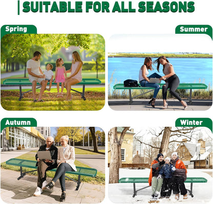 Heavy-Duty Park Bench or Table for Outside - Black Coated Outdoor Furniture Steel Bench, Commercial-Grade Outdoor Benches Weatherproof for Park, Patio, Porch (Green, 8FT (Without Backrest))