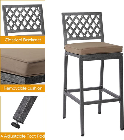 3-Piece Outdoor Patio Bar Set, Bar Height Patio Dining Set, Weather-Resistant Bistro Counter Pub Set with Cushions & Slatted Tabletop for Backyard, Garden, Yard