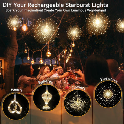 SeaShine 1200LED Fireworks Lights Outdoor, Rechargeable Hanging Fairy Starburst Lights, Waterproof Smart Firework Light with Remotes, 8 Modes, Timer for Garden Weddings Outdoor Christmas Decor 6 Pack