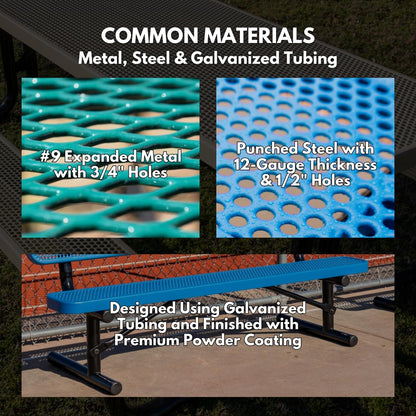 Coated Outdoor Furniture Heavy-Duty Portable Outdoor Bench Thermoplastic Coated, Expanded Metal, Commercial-Grade Seating, Made in America (Portable with Back, 6 Ft, Grey)