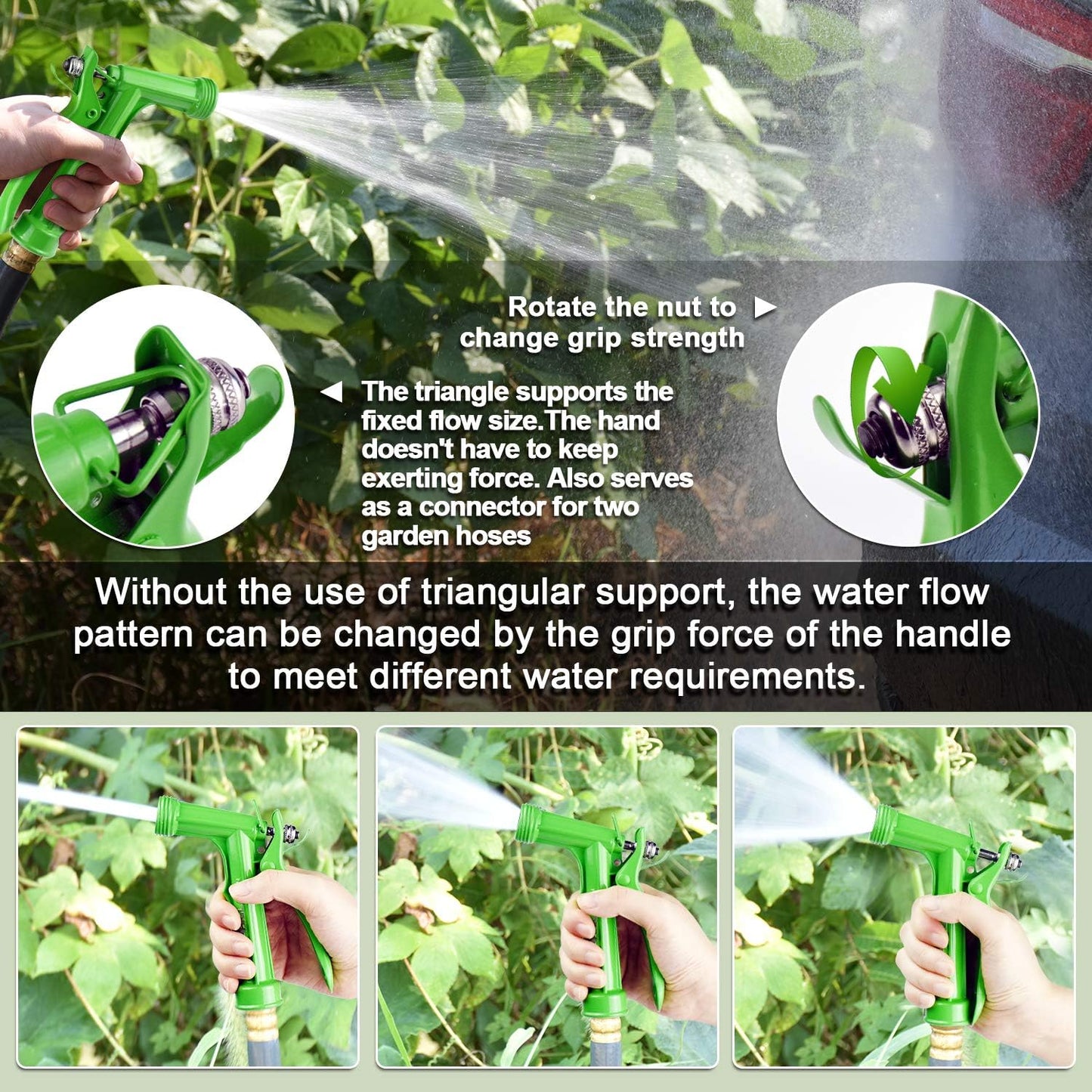 Hose Nozzle 2 Pack, Full Size Pistol Grip Water Nozzle Sprayer with Threaded Front, High Pressure Nozzle, Adjustable Spray Water Flow for Watering, Showering Pet, Washing Car, Cleaning, Green