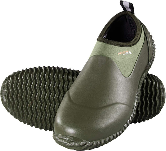 HISEA Unisex Waterproof Garden Shoes, Men's Rubber Rain Boots Women's Ankle Rain Shoes Neoprene Camp Booties Outdoor Slip-On Footwear for Gardening, Farming, Camping, Car Wash, Lawn Care and Yard Work