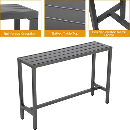Outdoor Patio Bar Set, Bar Height Patio Dining Set, Weather-Resistant Bistro Counter Pub Set with Cushions & Slatted Tabletop for Backyard (Gray, 63" Table, 6 "I Style Stool)