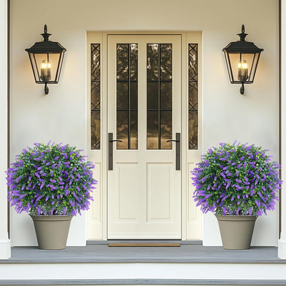 Artificial Boxwood Topiary Ball with Lavender, Set of 2 Artificial Shrub Bushes with Ground Spike, Fake Evergreen Tree for Porch, Artificial Plants for Outdoor Planters Indoor UV Resistant