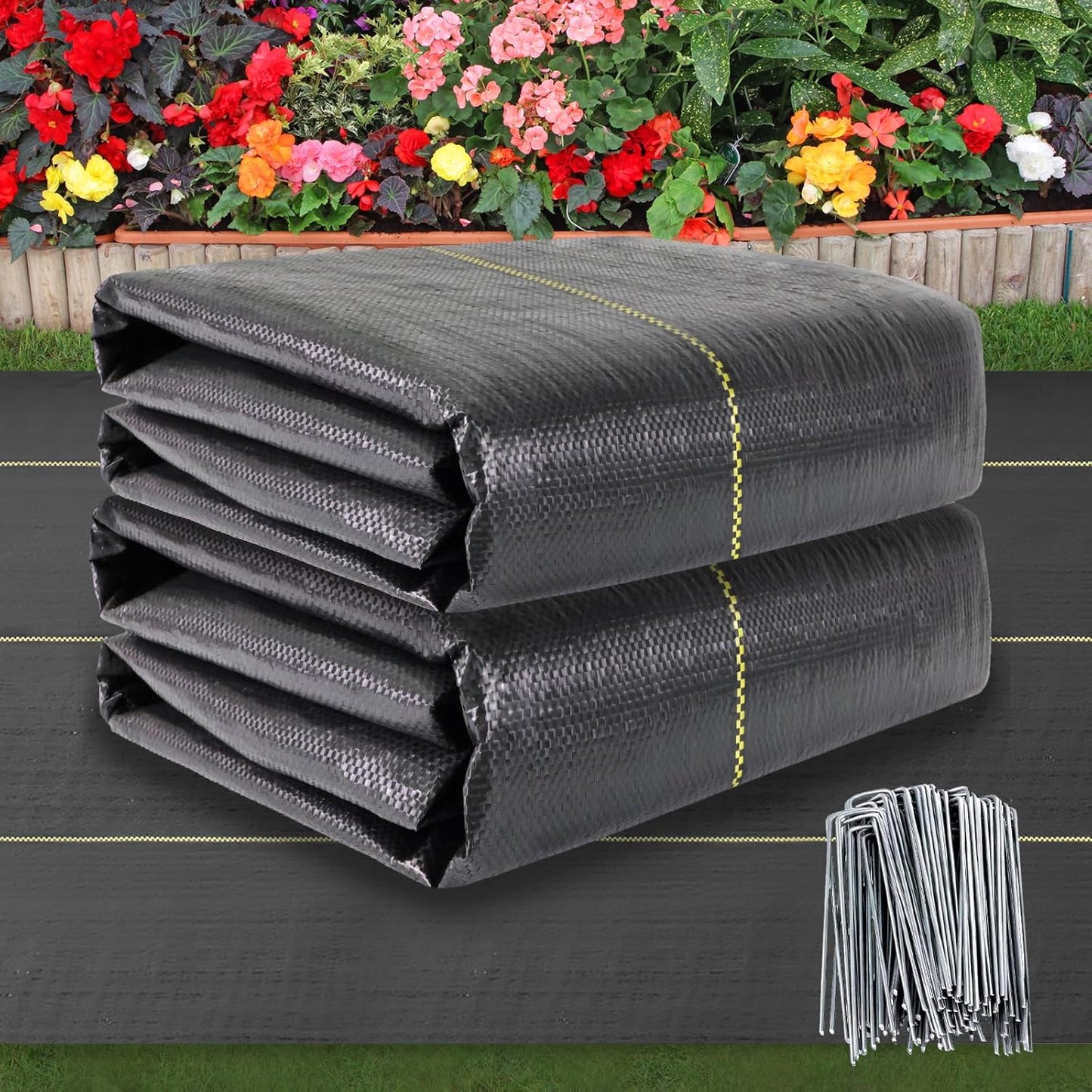 Shade&Beyond 5ftx100ft Weed Barrier Fabric 3.5oz Heavy Duty Landscape Fabric with Superior Permeability Weed Control, Garden Woven Ground Cloth with Staples