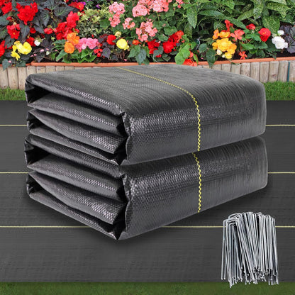 Shade&Beyond 5ftx300ft Weed Barrier Fabric 3.5oz Heavy Duty Landscape Fabric with Superior Permeability Weed Control, Garden Woven Ground Cloth with Staples