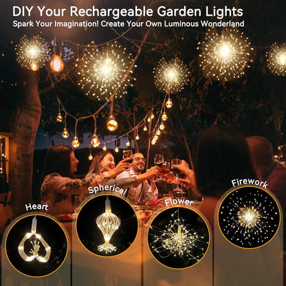 SeaShine 1600LED Fireworks Lights Outdoor, Rechargeable Hanging Fairy Starburst Lights, Waterproof Smart Firework Light with Remotes, 8 Modes, Timer for Garden Weddings Outdoor Christmas Decor 8 Pack
