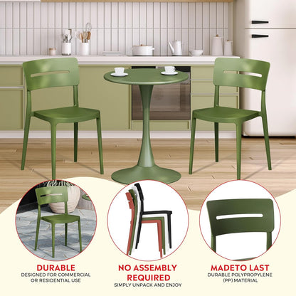 5-Piece Outdoor Dining Set, HDPE Patio Square Bistro Table and Stackable Chairs Sets for 4, Patio Furniture All Weather for Backyard Poolside, Olive Green