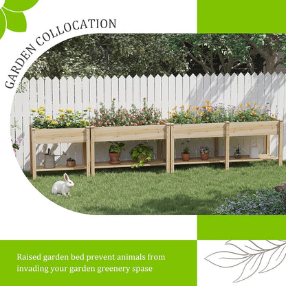 Raised Garden Bed, Planter Box with Storage Shelf, Elevated Wooden Box with Legs, Garden Planter for Backyard, Patio, Balcony, Natural Wood (Natural, L)