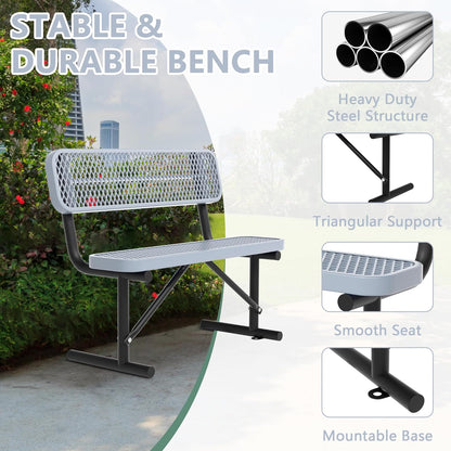 4FT Benches for Outside, Heavy-Duty Outdoor Garden Bench W/Back, Metal Park Bench for Sitting Area, Commercial Bench for Patio Porch Backyard School Sports Church Locker Room Shopping Centers
