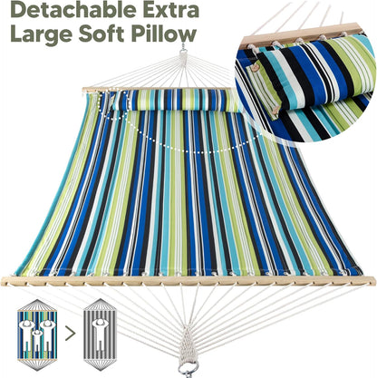 SUNCREAT 2 Person Hammocks for Trees, Lightweight Hammock for Outdoor, Patio, Garden, Backyard, Green Stripes