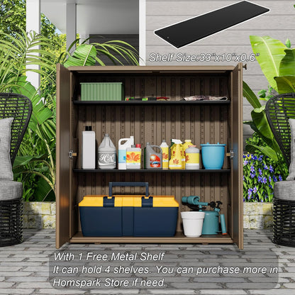 HOMSPARK Indoor/Outdoor Storage Cabinet with Doors and Shelf, 34”x16”x36” HDPE Plastic Storage Box for Bedroom, Bathroom, Living Room, Balcony, Multi-Purpose for Toys, Kitchen Tools, Coffee