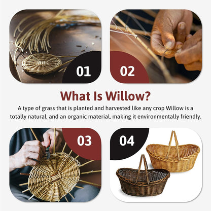 Wald Imports - Large Dark Brown Hand Woven Wicker Basket for Storage with Handles - Woven Basket - Wicker Baskets for Picnics, Easter, Organizing, and More (20 x 7.5 inches)