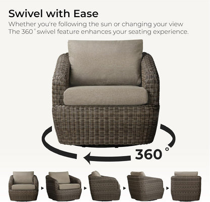 CHITA 5 Pieces Patio Wicker Furniture Set, Outdoor Rattan Bistro Set with Removable Thickened Cushions, Fully Assembled(Gray Cushions with Brownish Gray Wicker)
