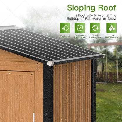 Outdoor Storage Shed, 5x3 Ft Metal Steel Tiny House with Frame Floor & Lockable Door, Vertical Outside Storage Building for Garden, Backyard, Lawn, Patio Utility, Tool Storage