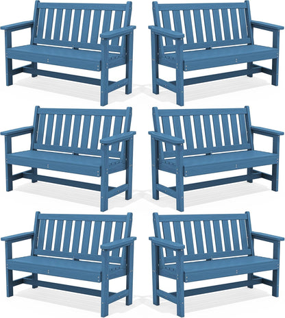 SERWALL Outdoor Bench, HDPE Outdoor Benches Weatherproof, 2-Person Garden Bench with 660 lbs Weight Capacity, Patio Benches for Outdoors, Garden, Porch, Backyard and Park, Navy, 6 Pack