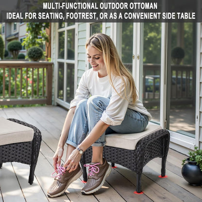 5 Pieces Wicker Patio Furniture Set - Swivel Rocker Outdoor Chairs with Ottomans and Side Table, Small Patio Conversation Set for Deck Porch Backyard Black