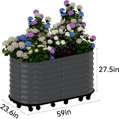 59x24x28in Galvanized Raised Garden Bed with Wheels & Water Reservoir – Durable Outdoor Planter Box, Elevated Raised Beds for Gardening, Portable Garden Box for Indoor/Outdoor Plants, Gray