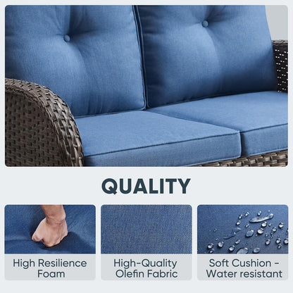 5 Piece Outdoor Patio Furniture Set with Deep Seating Swivel Rocker Chairs Loveseat and Rattan Coffee Table Outdoor Conversation Sets for Deck Backyard Poolside
