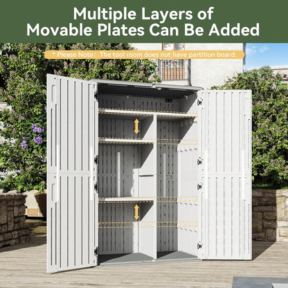 Aoxun Outdoor Storage Shed, 64 Cu.Ft Vertical Storage Sheds Outdoor with Floor, Outdoor Waterproof Storage Cabinet for Garage Storage, Pool Storage, Bike Shed, Garden Shed (White)