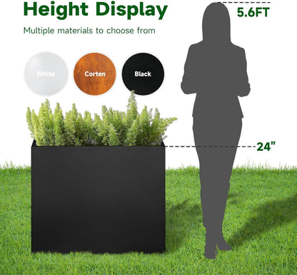 Galvanized Steel Metallic Heavy Planter for Outdoor Plants Metal Outdoor Planter Spliced Flower Box with Partitions for Outside,Indoor,Garden (Black, 24 * 12 * 24)