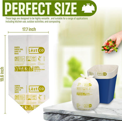 Compostable Garbage Bags | 8 Gallons, 50 Count, 28" x 21.6" | Waste Disposal bags for Kitchen | Plant-Based Starsealed Bags | Indoor & Outdoor | Food Scrap Waste Bags