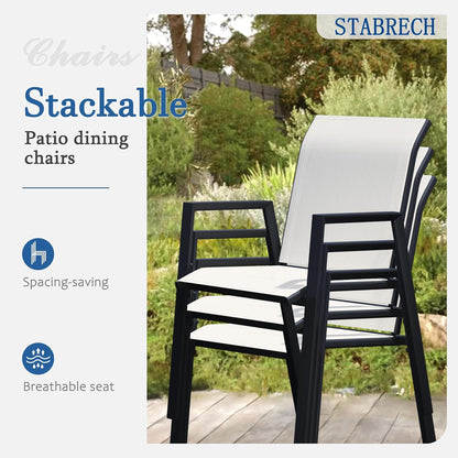 Outdoor Patio Chairs Set of 2, Oyster Beige Stackable Outdoor Chairs, Lightweight Patio Set with High Back, Metal Dining Chair for Lawn, Garden, Yard and Deck