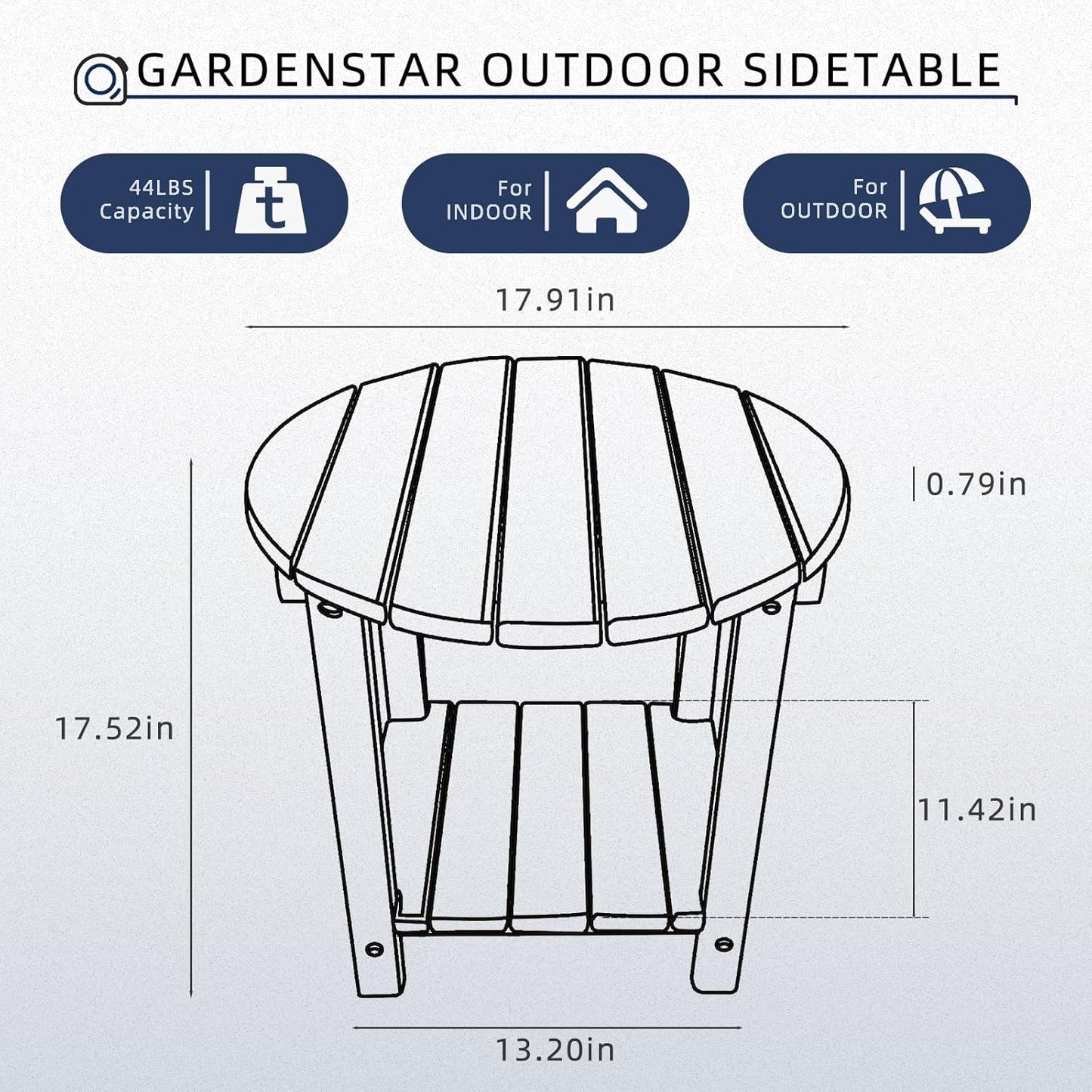 Adirondack Round Outdoor Side Table 2-Tier Storage Patio Side Table, HDPE End Tables for Backyard Pool Porch Garden Lawn (Blue)
