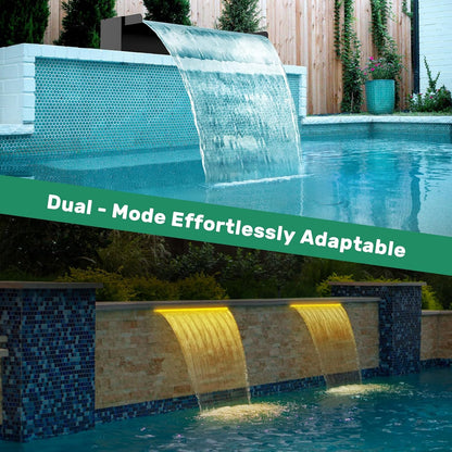 POPOSOAP 24Inch Pond Waterfall Spillway with Warm LED Light,304 Stainless Steel Waterfall Kit with 80W 1200GPH Pump & 9.8FT Corrugated Tube for Garden Decor Indoor/Outdoor Pond-P46D