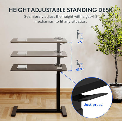 FLEXISPOT Height Adjustable C Table with Wheels, Mobile Snack Side End Table Sofa Couch Bedside Table Laptop Rolling Cart TV Tray Night Stand Small Space Side Table,(27.6" W x 15.7" D,Black)