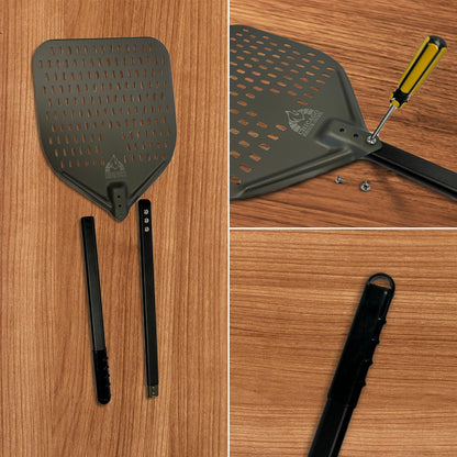 Perforated Pizza Peel - 12"x15" Anodized Aluminum Pizza Steel, 32" Handle, 47" Overall Length - Ideal Pizza Turning Peel for Pizza Oven, Brick Oven, Baking Bread