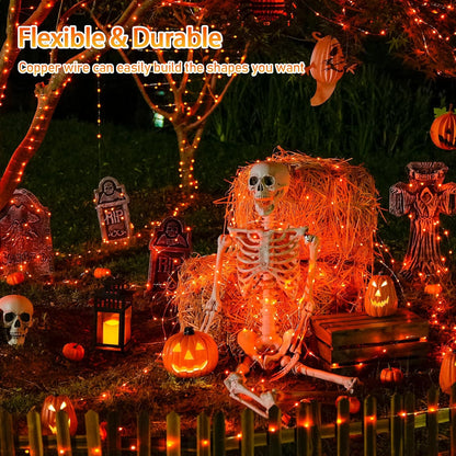 JMEXSUSS 2 Pack Solar Halloween Lights, 33ft 100 LED Orange Halloween Lights Outdoor, Waterproof Solar Fairy String Light for Tree Yard Patio Garden Thanksgiving Decorations