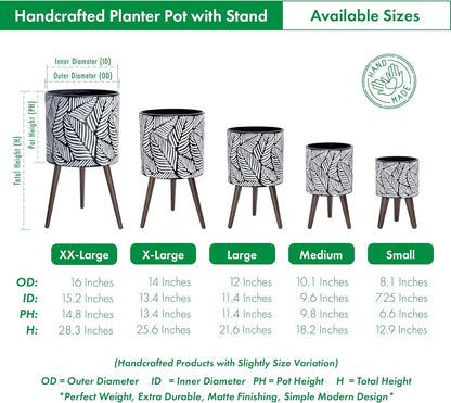 D'vine Dev 8 Inch Planter Pot with Stand, Mid-Century Tall Plant Pot with Legs for Indoor Plants, Small, White/Grey, 88-L-A-7