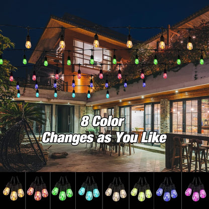 Auroraworld Outdoor String Lights, 48FT Color Changing Outdoor String Lights, Patio Lights Waterproof Porch Light with Remote, for Patio Decor, Balcony