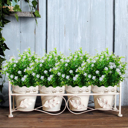 Artificial Plants Flowers Grass Shrubs 8 Pack No Fade Faux Plastic Flowers Outdoor for Vases Farmhouse Garden Porch Patio Office Indoor Wedding Decoration Greenery Fake Plants (2#White)