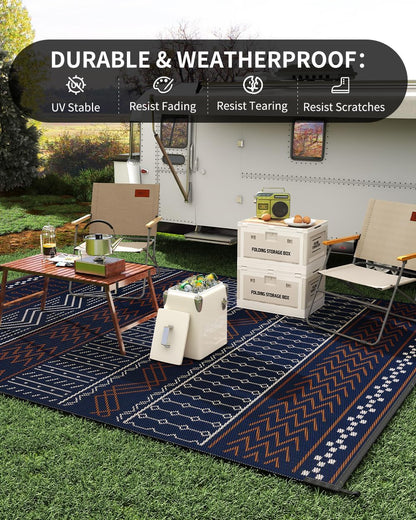 Outdoor Rug Carpet Waterproof 5x8 ft Patio Rug Mat Indoor Outdoor Area Rug for RV Camping Picnic Reversible Lightweight Plastic Straw Outside Rug for Patio Decor Decoration Boho Rug Navy Red