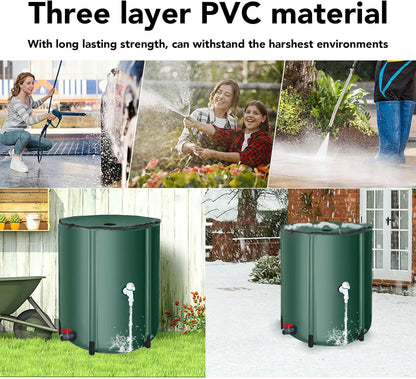 Rain Barrel, 53 Gallon Portable Foldable Rain Water Collection Tank Collapsble Rainwater Storage Container Water Collect System Downspout with 2 Spigots for Garden Landscape