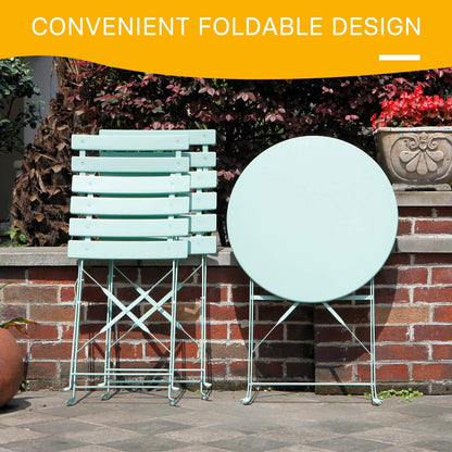 Grand patio 3-Piece Steel Foldable Bistro Set, 2 Chairs and 1 Table, Weather-Resistant Outdoor/Indoor Conversation Set for Patio, Yard, Garden-Macaron Blue
