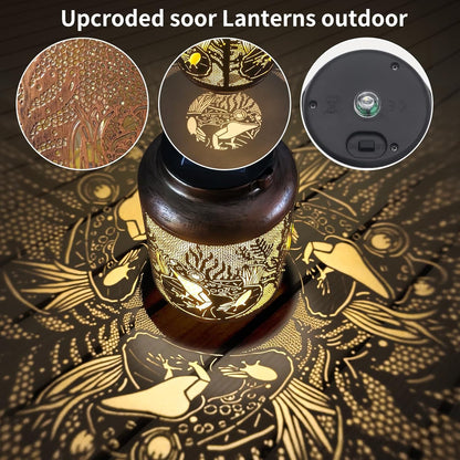 Frog Outdoor Solar Waterproof Light Retro Wrought Iron Hollow LED Light, Waterproof Garden Decorative Light, with Projection Function, Suitable for Balconies, Lawns, and Courtyard Landscapes.