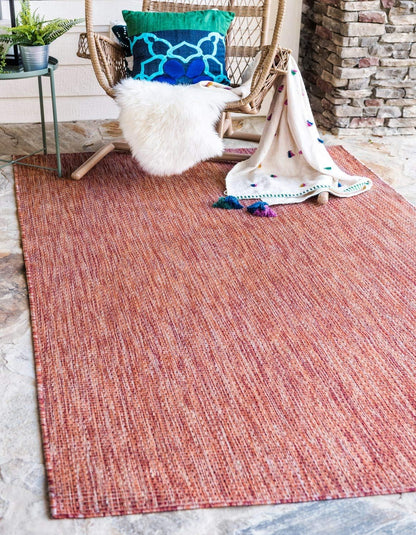 Unique Loom Collection Casual Transitional Solid Heathered Indoor/Outdoor Flatweave Area Rug (7' 1" x 10' Rectangle, Rust Red/Beige)