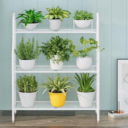 SORCEDAS Plant Stand Indoor Outdoor Plant Shelf 3 Tier Metal Corner Flower Stand Multiple Holder for Patio Garden Balcony Living Room, White
