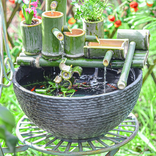 Sungmor Large Garden Bowl Planter Water Plant Pot, Miniature Landscaping Succulent Planter, 15.6 Inch Marble Texture Water Lily Pots, Small Fountain Base Mini Fish Pond Bird Bath