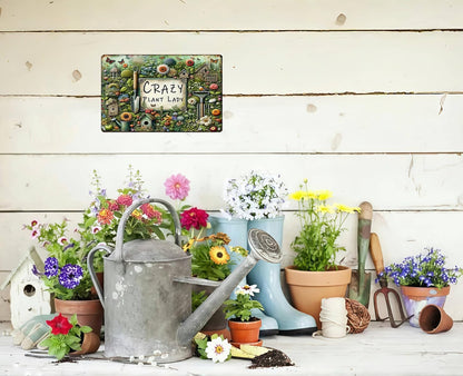 Bestylez Garden Gifts Vintage Gardening Signs Crazy Plant Lady Tin Sign for Home Garden Greenhouse Living Room Bedroom Yard Outdoor Decor 8X12 Inch (3359)
