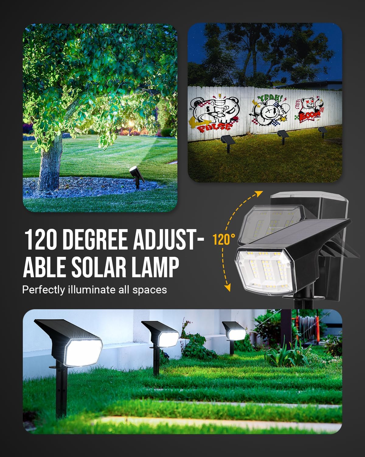 Solar Spot Lights Outdoor Waterproof Landscape Spotlights 63 LEDs 3 Lighting Modes IP65 Solar Spot Lights for Outside, Backyard, Garden, House, Garge-1 Pack Warm White